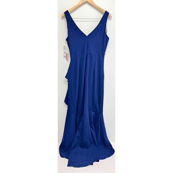 Aqua Cascade Ruffle Gown Size 8 Blue Ruffle V Neck Maxi Evening‎ Gown NEW - Picture 3 of 10